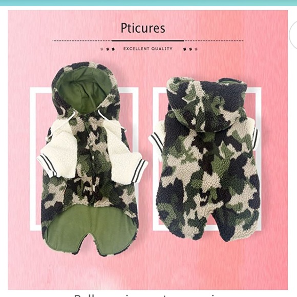 NWT Dog Army Fatigue Letterman Style Fleece Feel Winter Coat Hooded - Picture 3 of 12